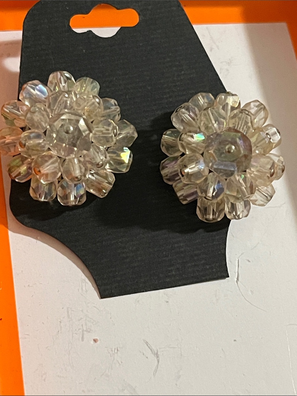 Iridescent Crystal Cluster Stud Earrings - Clear